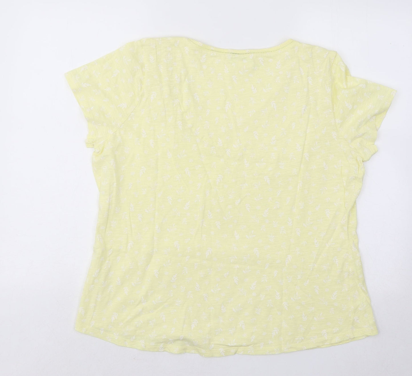 Per Una Womens Yellow Floral Cotton Basic T-Shirt Size XL V-Neck