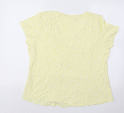 Per Una Womens Yellow Floral Cotton Basic T-Shirt Size XL V-Neck