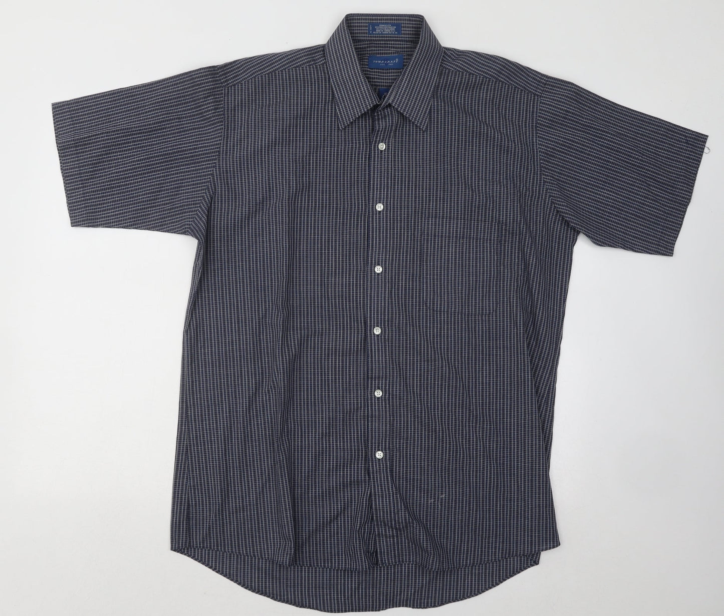 Mens UK Size 16 TownCraft Blue  Button-Up Short Sleeve Casual Shirt