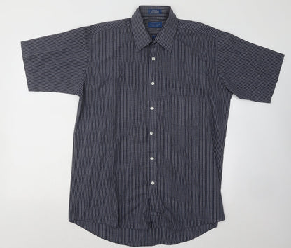 Mens UK Size 16 TownCraft Blue  Button-Up Short Sleeve Casual Shirt