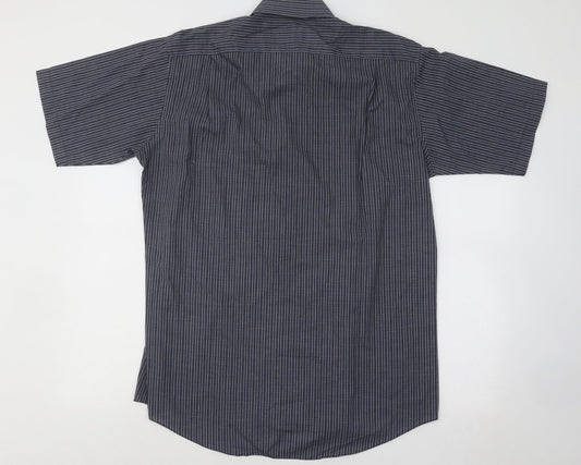 TownCraft Mens Blue Geometric Cotton Button-Up Size 16 Collared Button