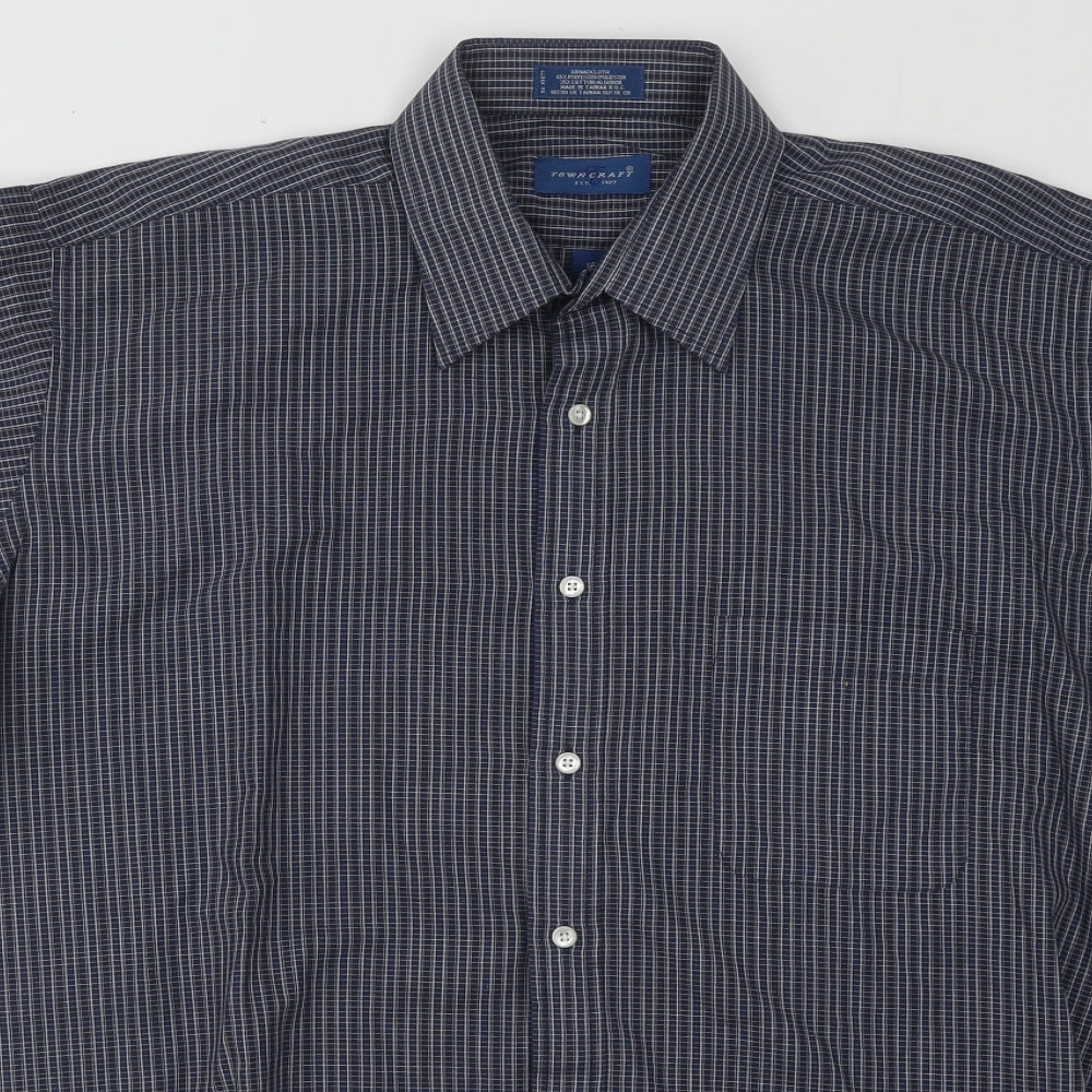 Mens UK Size 16 TownCraft Blue  Button-Up Short Sleeve Casual Shirt