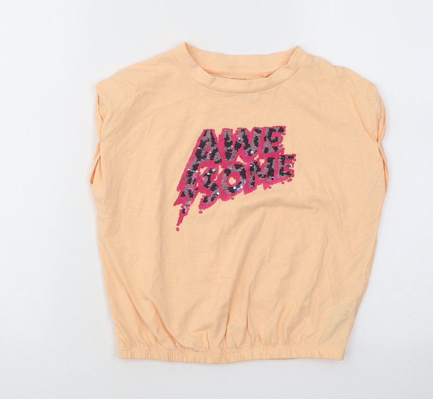 NEXT Girls Orange Cotton Basic T-Shirt Size 6 Years Round Neck Pullover - Awesome