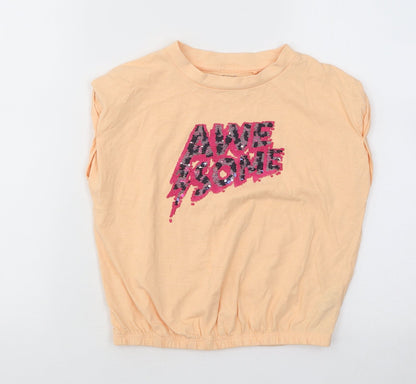 NEXT Girls Orange Cotton Basic T-Shirt Size 6 Years Round Neck Pullover - Awesome