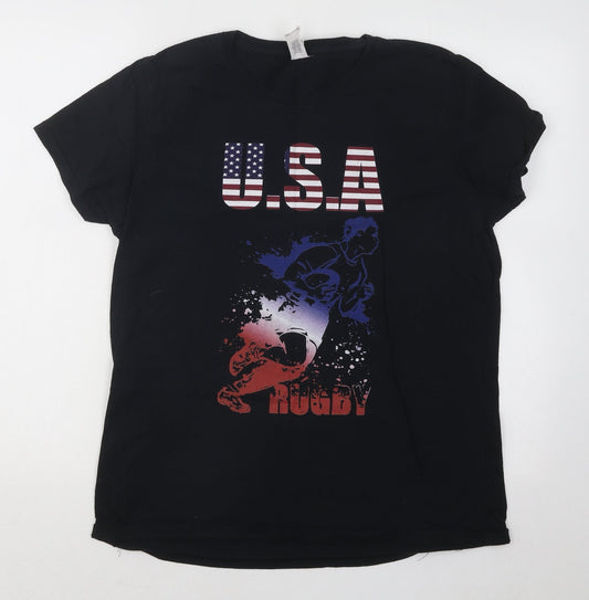 Mens UK Size L Gildan Black  T-Shirt