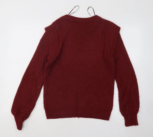 George Womens Red Round Neck Acrylic Pullover Jumper Size S