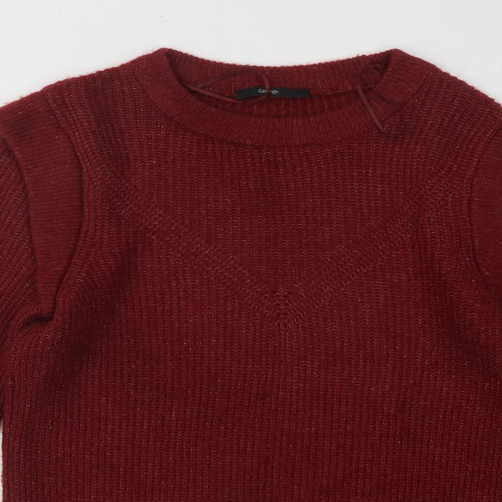George Womens Red Round Neck Acrylic Pullover Jumper Size S