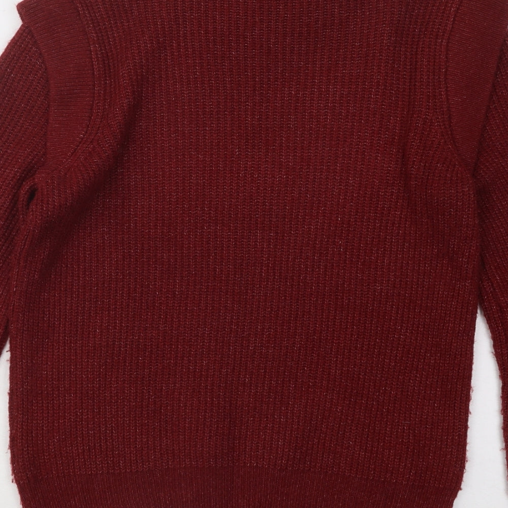 George Womens Red Round Neck Acrylic Pullover Jumper Size S