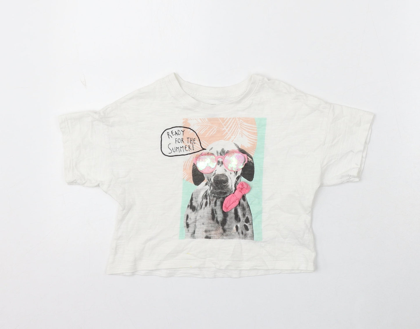 F&F Girls White Cotton Basic T-Shirt Size 5-6 Years Round Neck - Ready For The Summer