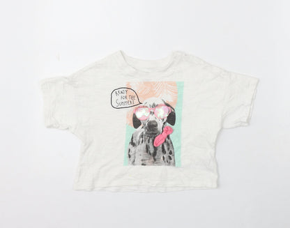 F&F Girls White Cotton Basic T-Shirt Size 5-6 Years Round Neck - Ready For The Summer