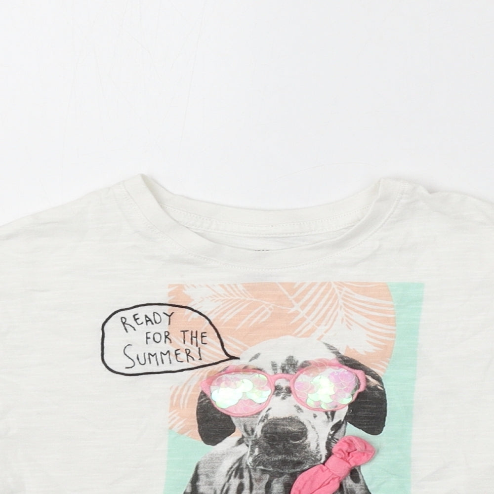 F&F Girls White Cotton Basic T-Shirt Size 5-6 Years Round Neck - Ready For The Summer