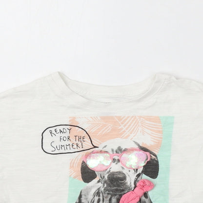 F&F Girls White Cotton Basic T-Shirt Size 5-6 Years Round Neck - Ready For The Summer