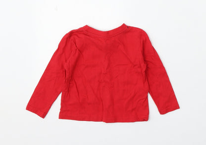 Mini Rebel Boys Red Cotton Basic T-Shirt Size 12-18 Months Round Neck - Dear Santa I've been a little Star