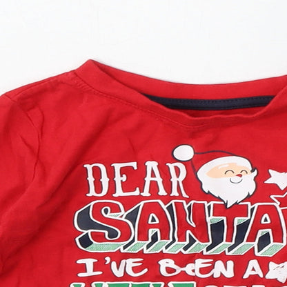 Mini Rebel Boys Red Cotton Basic T-Shirt Size 12-18 Months Round Neck - Dear Santa I've been a little Star