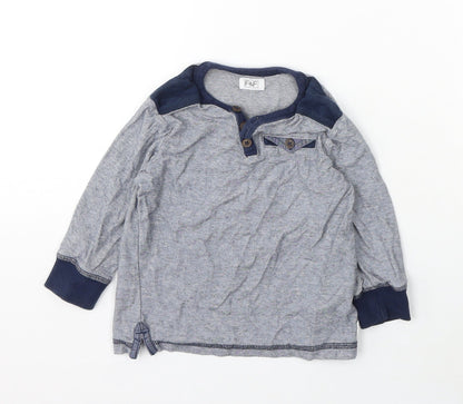 F&F Boys Blue Striped Cotton Basic T-Shirt Size 12-18 Months V-Neck Button