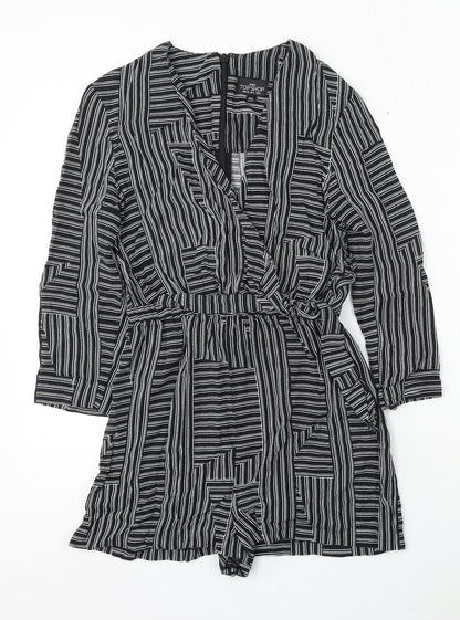 Topshop Womens Black Striped Polyester Playsuit One-Piece Size 8 Tie