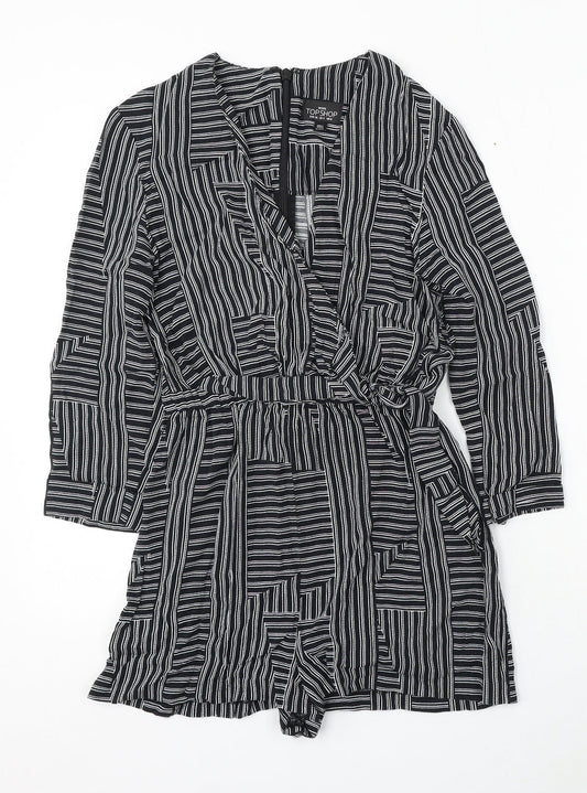 Topshop Womens Black Striped Polyester Playsuit One-Piece Size 8 Tie