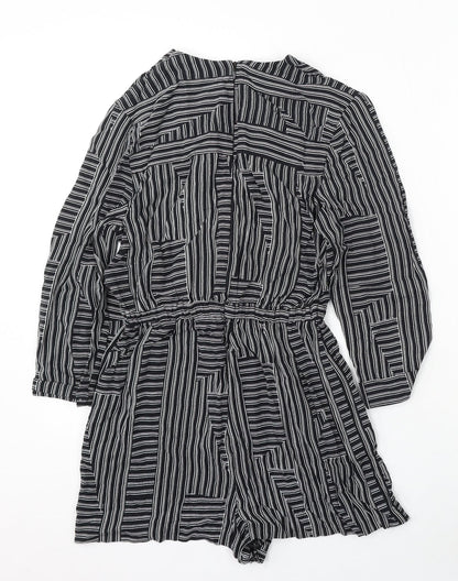 Topshop Womens Black Striped Polyester Playsuit One-Piece Size 8 Tie