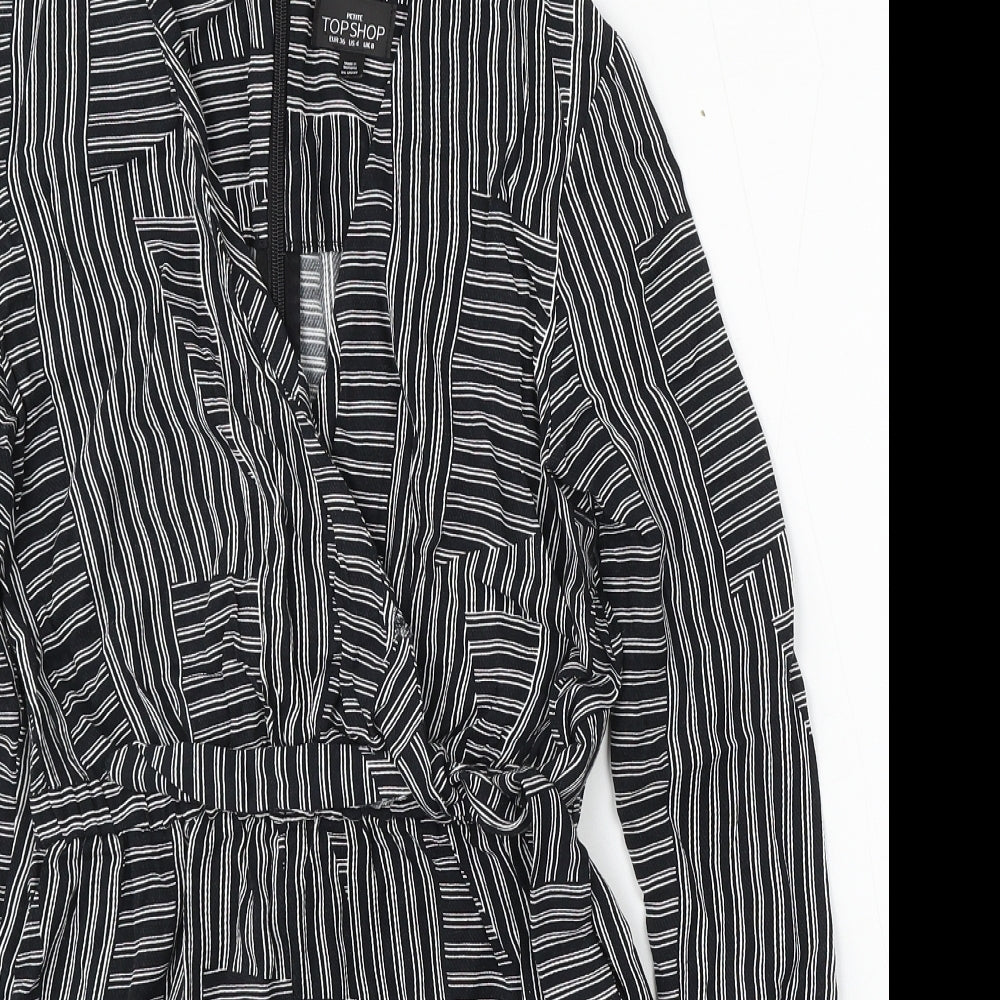 Topshop Womens Black Striped Polyester Playsuit One-Piece Size 8 Tie