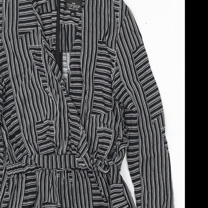 Topshop Womens Black Striped Polyester Playsuit One-Piece Size 8 Tie