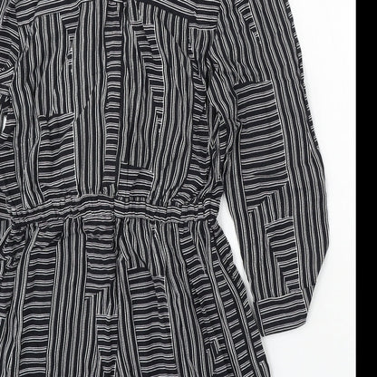 Topshop Womens Black Striped Polyester Playsuit One-Piece Size 8 Tie
