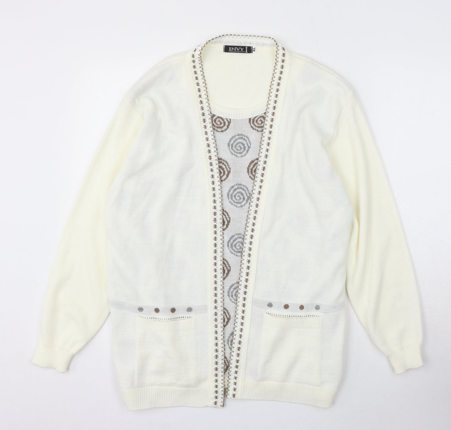 Envy Womens Ivory Round Neck Acrylic Cardigan Jumper Size XL