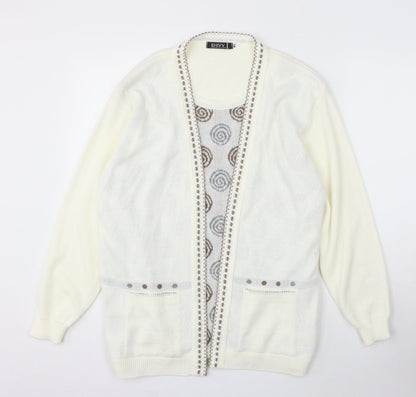 Envy Womens Ivory Round Neck Acrylic Cardigan Jumper Size XL