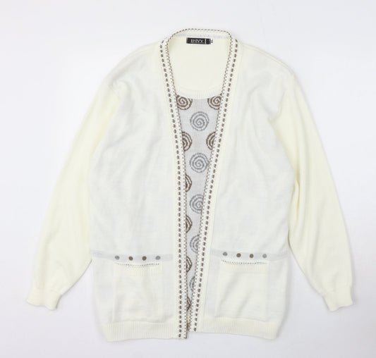 Envy Womens Ivory Round Neck Acrylic Cardigan Jumper Size XL