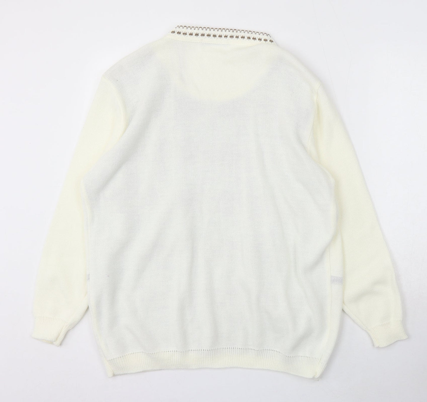 Envy Womens Ivory Round Neck Acrylic Cardigan Jumper Size XL