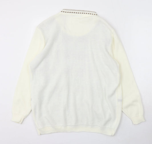 Envy Womens Ivory Round Neck Acrylic Cardigan Jumper Size XL