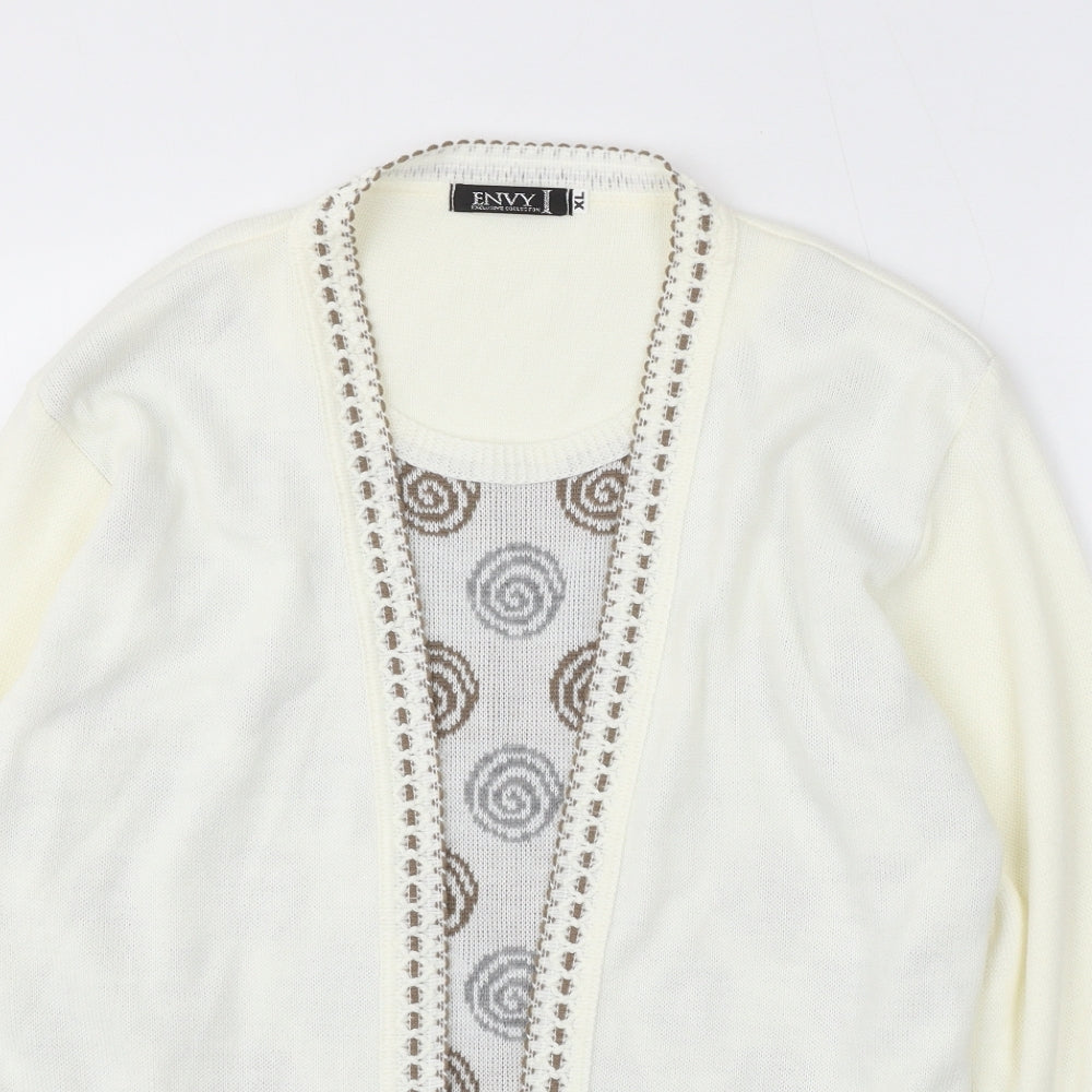 Envy Womens Ivory Round Neck Acrylic Cardigan Jumper Size XL
