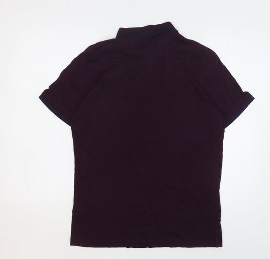 Autograph Mens Purple Cotton Polo Size M Collared Button