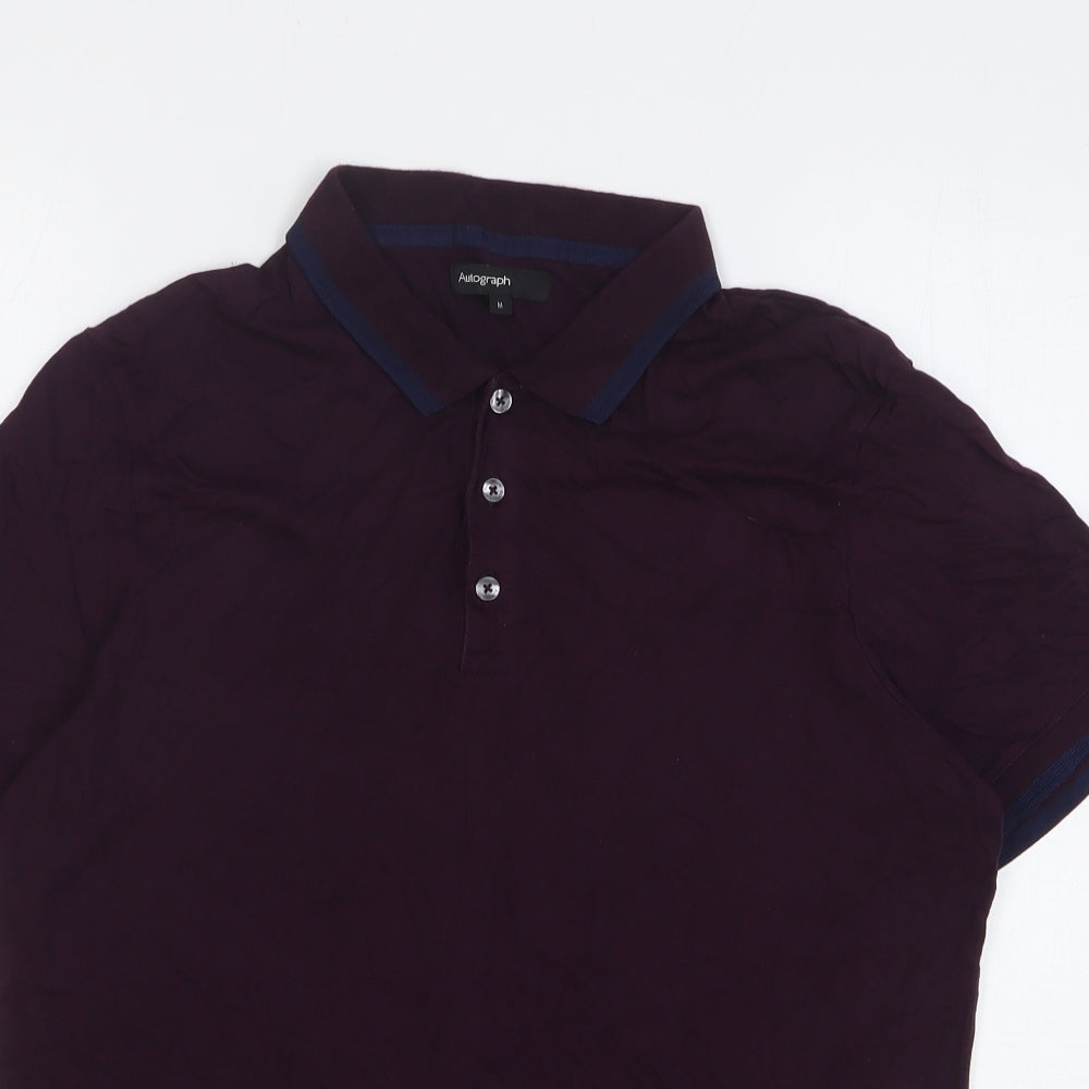 Autograph Mens Purple Cotton Polo Size M Collared Button