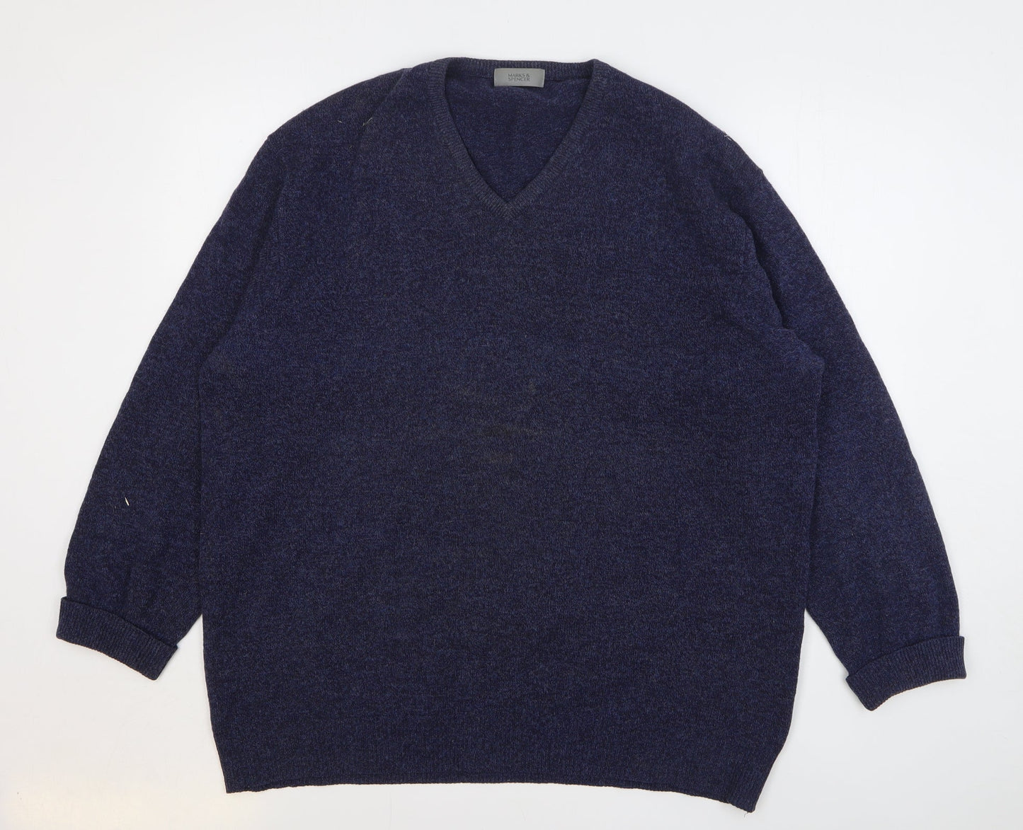 Marks and Spencer Mens Blue V-Neck Wool Pullover Jumper Size L