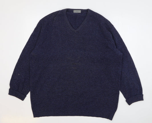 Marks and Spencer Mens Blue V-Neck Wool Pullover Jumper Size L
