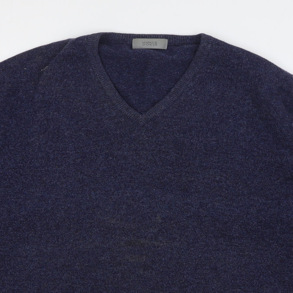Marks and Spencer Mens Blue V-Neck Wool Pullover Jumper Size L