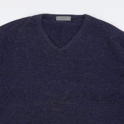 Marks and Spencer Mens Blue V-Neck Wool Pullover Jumper Size L