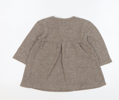 Zara Girls Beige Cotton Jumper Dress Size 24 Months Round Neck Button - Stars