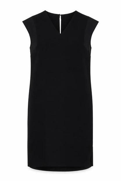 Marks and Spencer Womens Black Polyester Shift Size 10 V-Neck Button