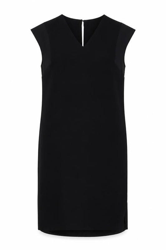 Marks and Spencer Womens Black Polyester Shift Size 10 V-Neck Button