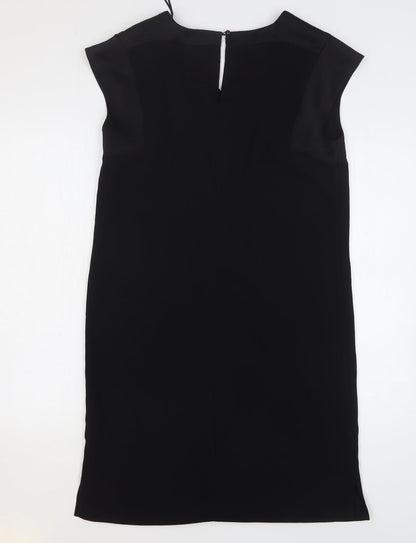 Marks and Spencer Womens Black Polyester Shift Size 10 V-Neck Button
