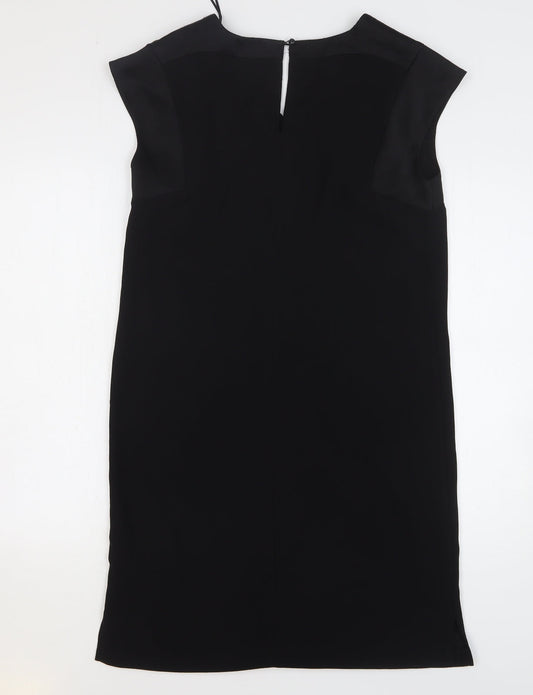 Marks and Spencer Womens Black Polyester Shift Size 10 V-Neck Button