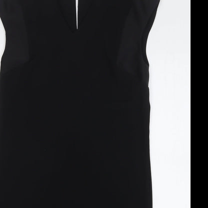 Marks and Spencer Womens Black Polyester Shift Size 10 V-Neck Button