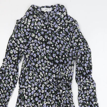 MNG Womens Multicoloured Floral Viscose A-Line Size 6 Collared Button