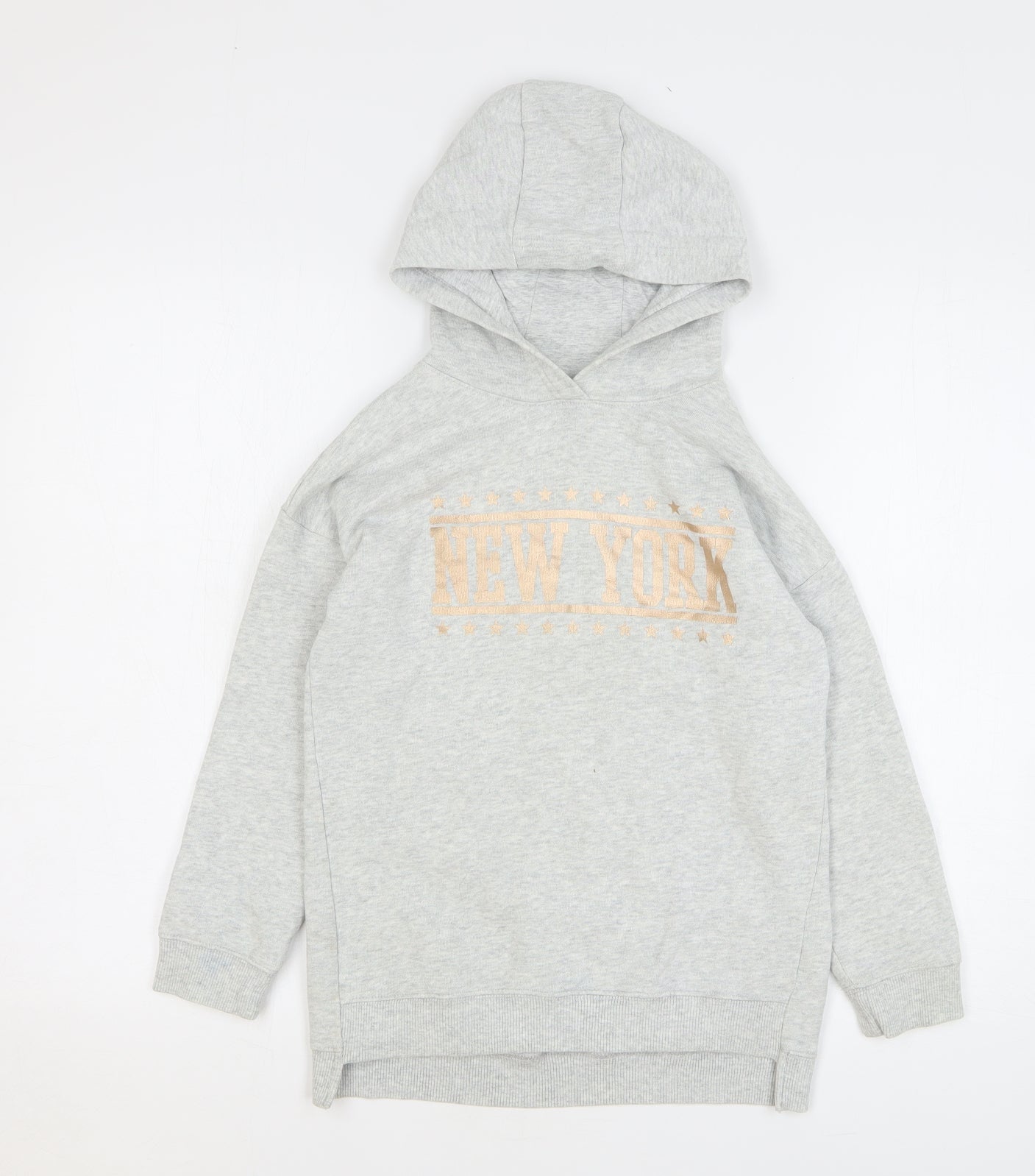 NEXT Girls Grey Cotton Pullover Hoodie Size 7 Years Pullover - New York