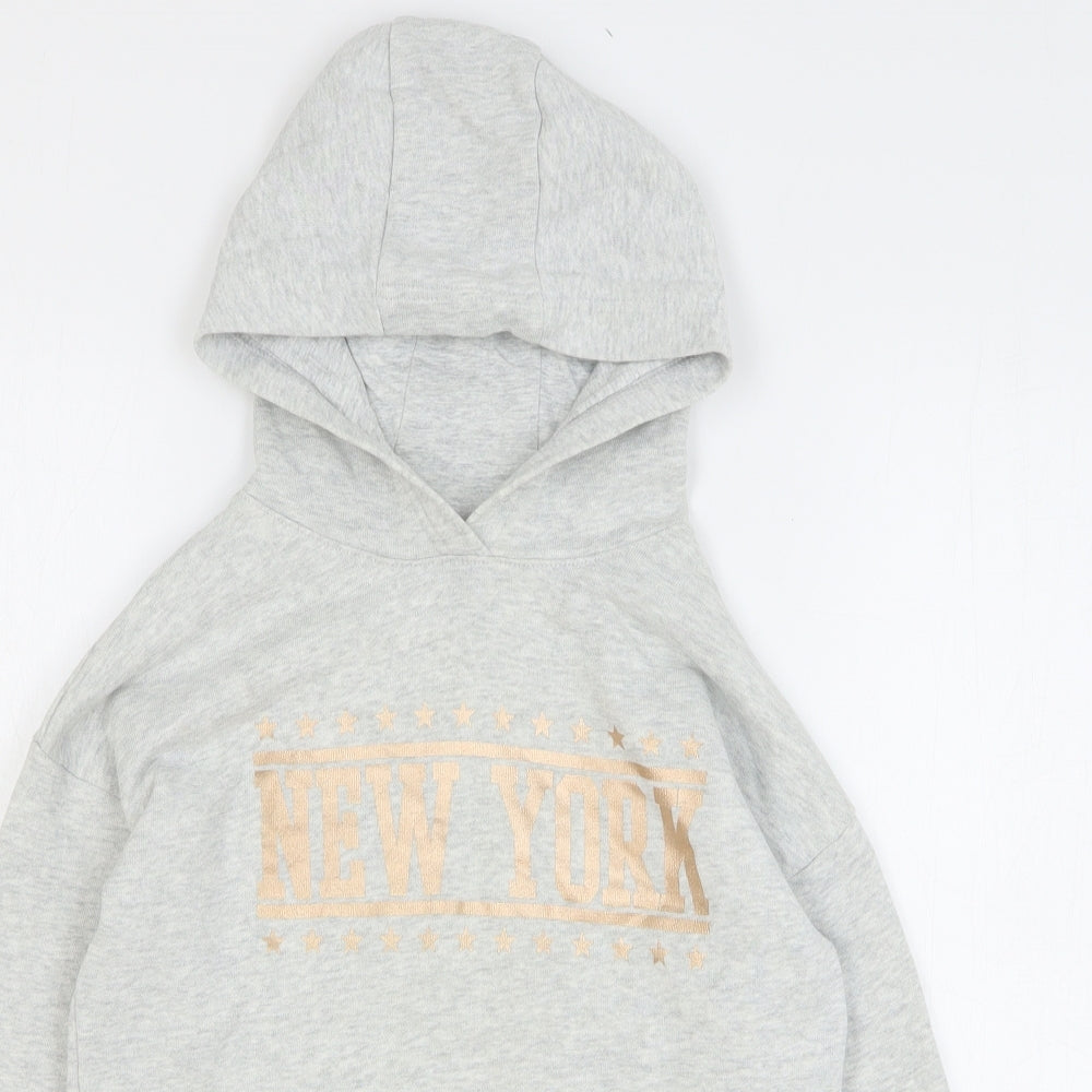 NEXT Girls Grey Cotton Pullover Hoodie Size 7 Years Pullover - New York