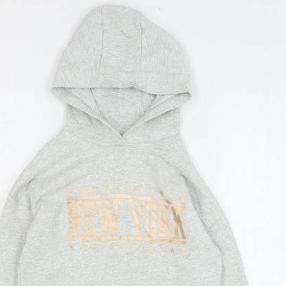 NEXT Girls Grey Cotton Pullover Hoodie Size 7 Years Pullover - New York