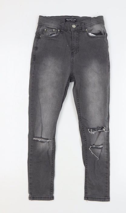 Select Girls Grey Cotton Skinny Jeans Size 9 Months Regular Button - Distressed