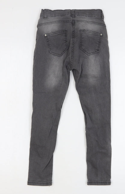 Select Girls Grey Cotton Skinny Jeans Size 9 Months Regular Button - Distressed