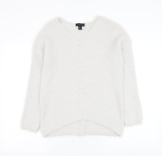 Primark Womens Grey V-Neck Nylon Pullover Jumper Size 4